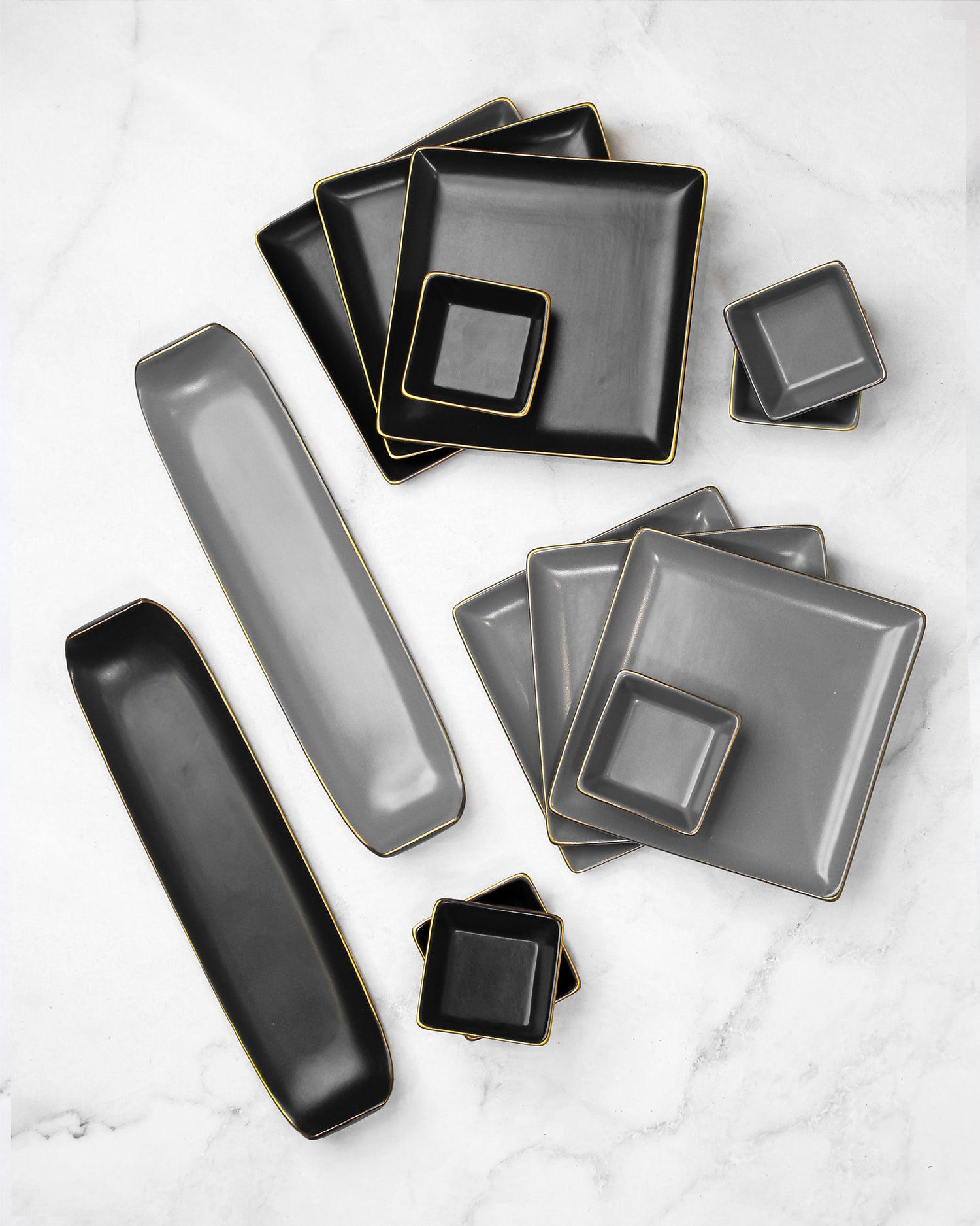 Black and Pebble Grey / Set of 14 || Bloom Vegas Soirée Combo Set - Elevate Your Table with Stylish Versatility