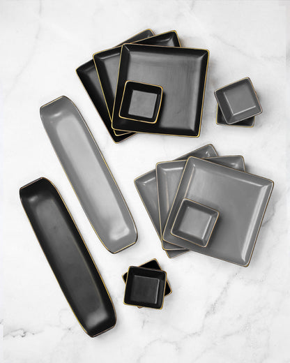 Black and Pebble Grey / Set of 14 || Bloom Vegas Soirée Combo Set - Elevate Your Table with Stylish Versatility