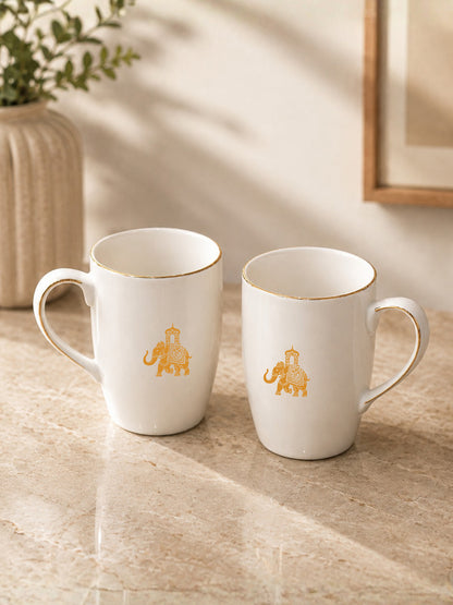 Gaj Porcelain Coffee Mug Set of 2 | 230ml Elephant Design