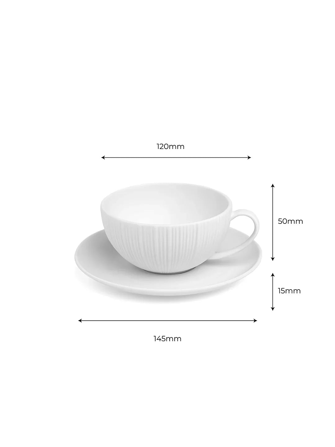 Vogue Coupe Fine Porcelain Cup &amp; Saucer Set of 4 – Sleek Contemporary Design for Tea &amp; Coffee - Vola Global