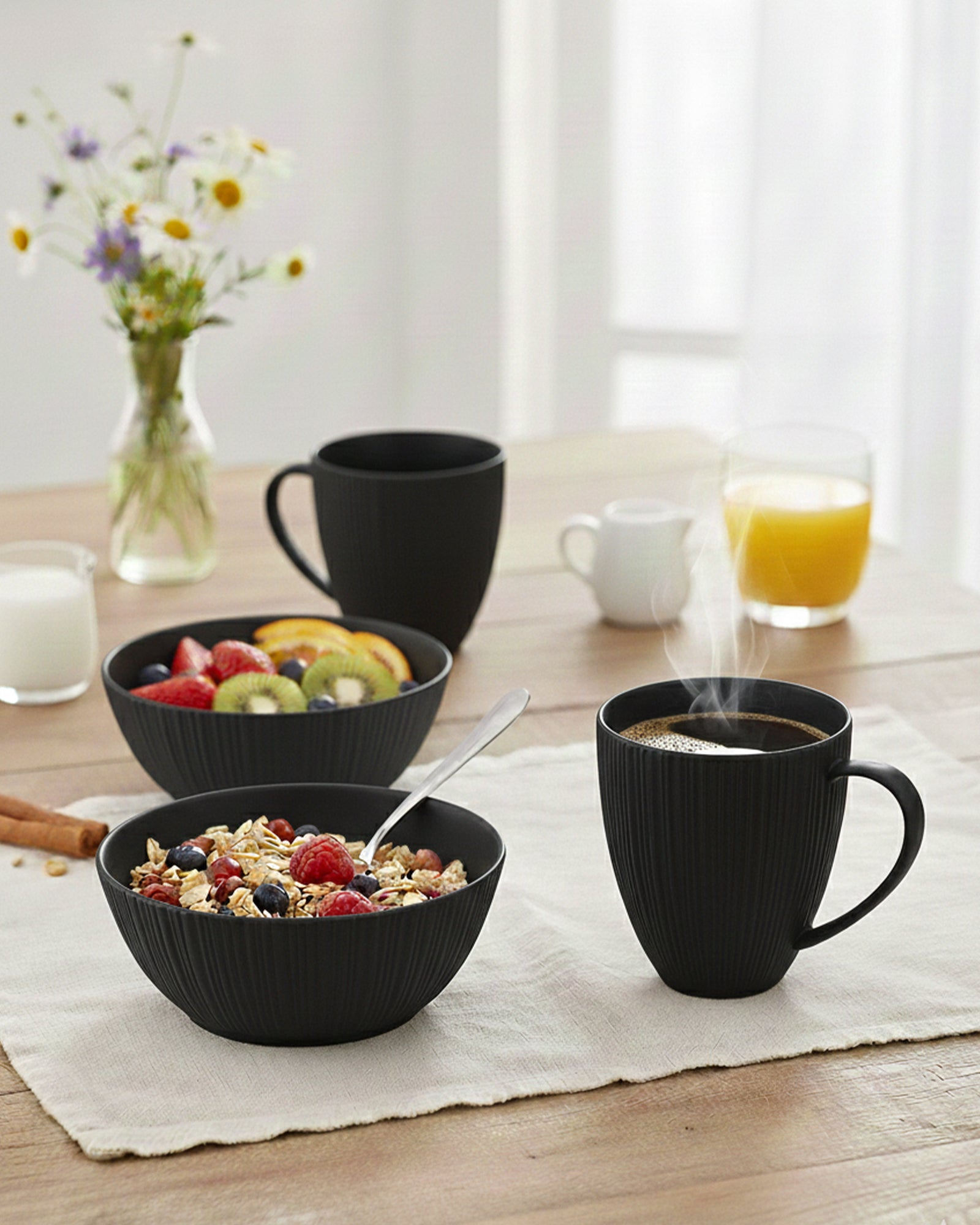 Vogue Collection 2 Diamond Mug &amp; 2 Coupe Bowl Set of 4 in Fine Porcelain