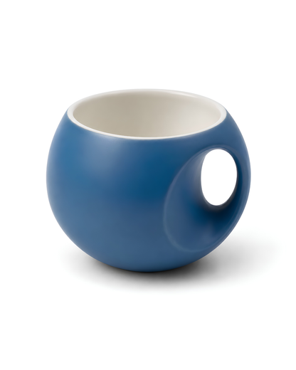 Deep Sky Blue Orb Mug - round fine porcelain coffee mug with comfort grip handle
