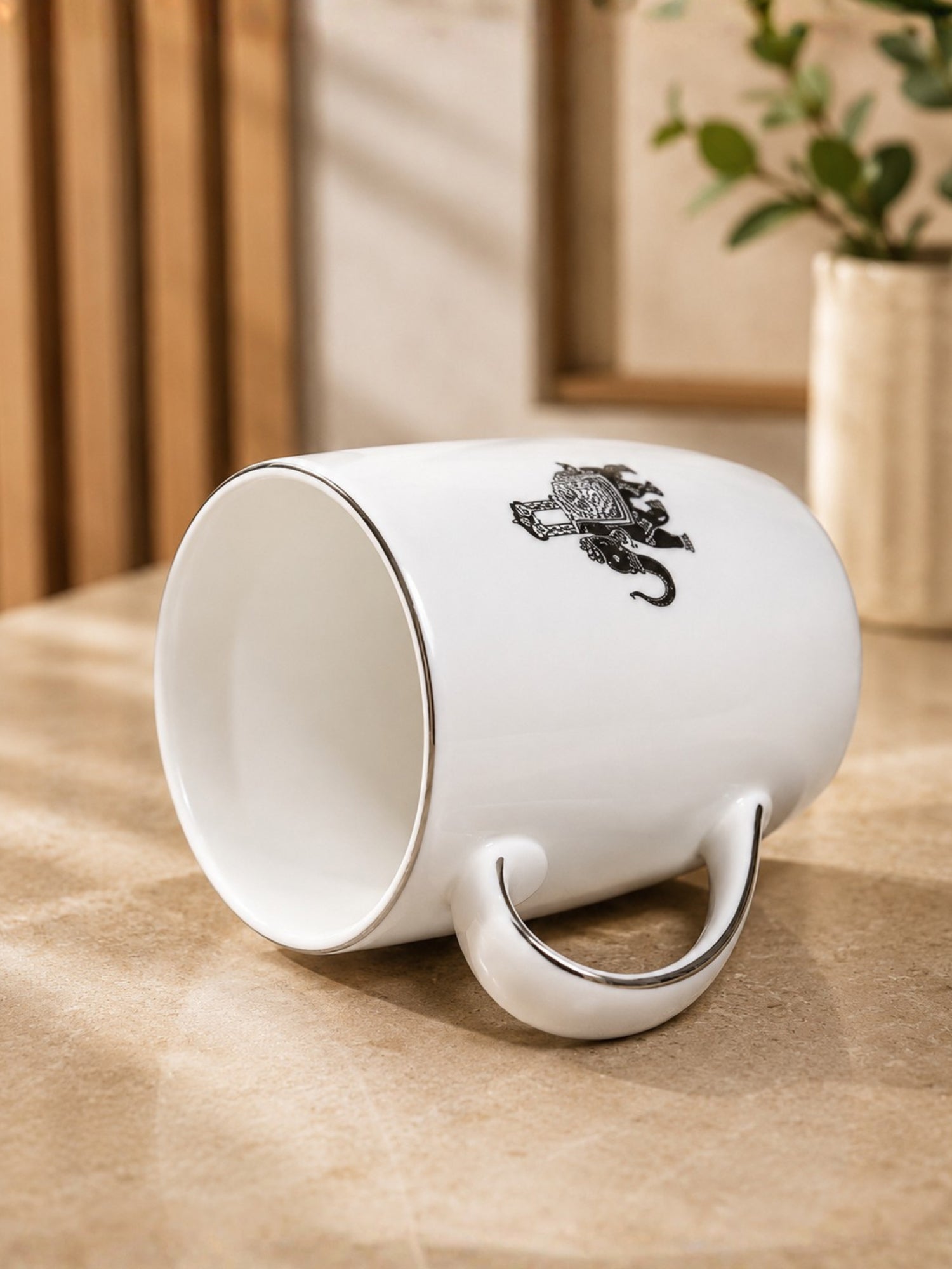 Gaj Porcelain Coffee Mug Set of 2 | 230ml Elephant Design