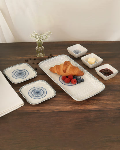 Pixel Collection Rectangle Charm with Dip Bowls – 6 Pc Porcelain Serving Set