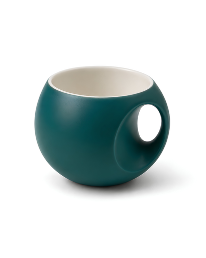 Viridian Green Orb Mug - round fine porcelain coffee mug with comfort grip handle