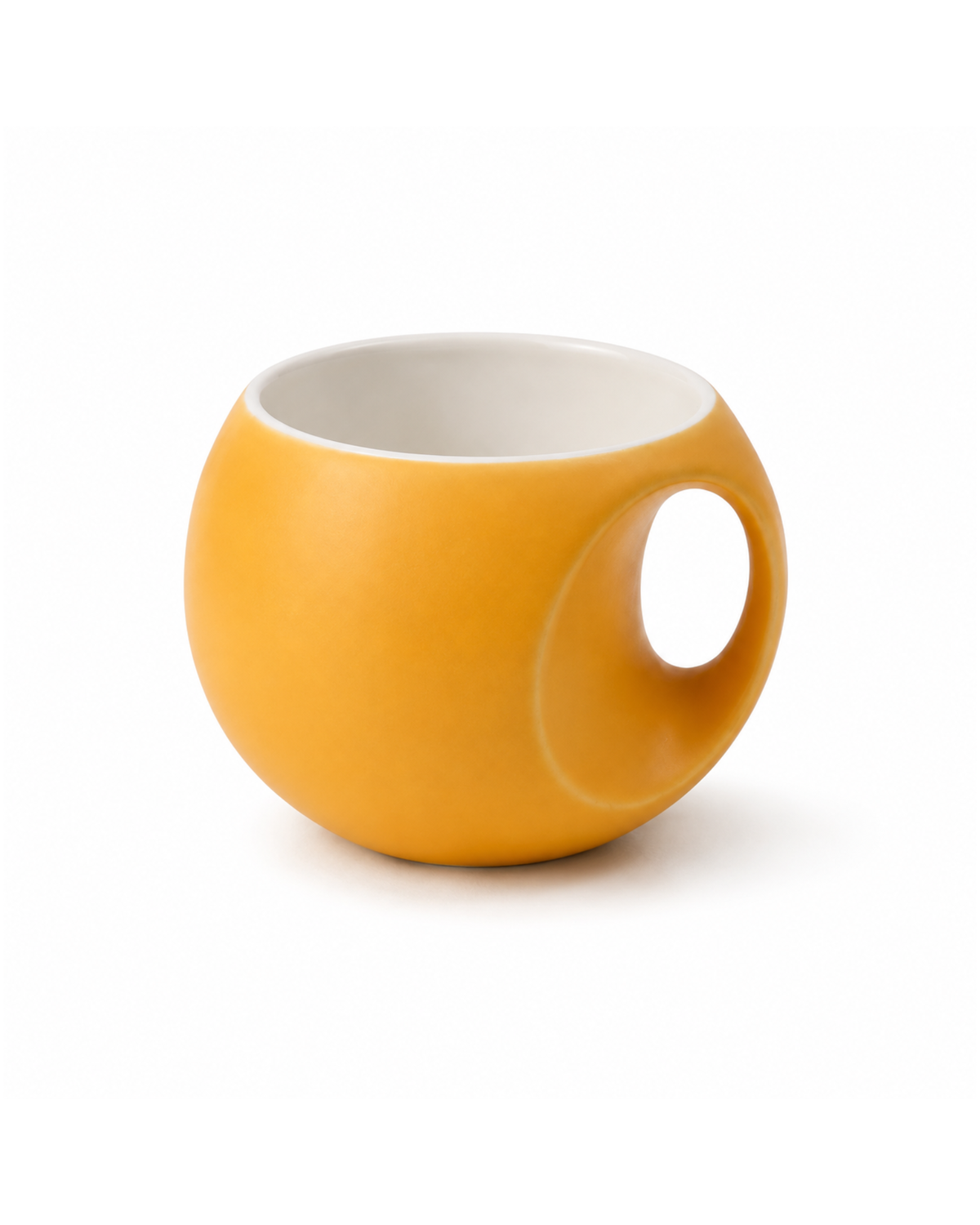 Blazing Mango Orb Mug - round fine porcelain coffee mug with comfort grip handle