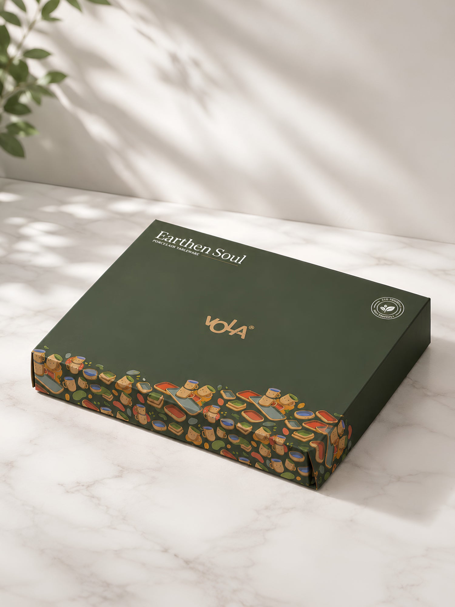 Earthen Soul Dip &amp; Serve Set | Rectangle Platter with 3 Square Dip Bowls | Earth Porcelain
