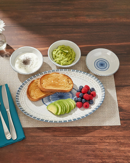 Pixel Collection Trio Bowls with Oval Platter – 4 Pc Premium Porcelain Serving Set