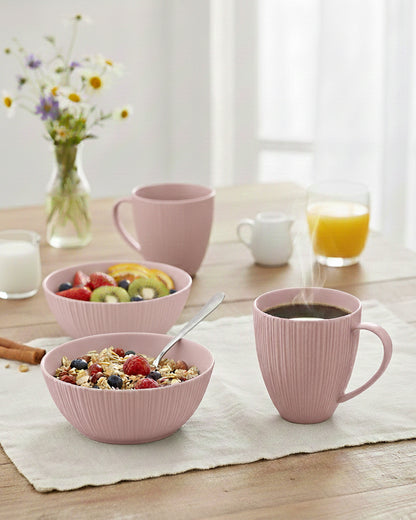 Vogue Collection 2 Diamond Mug &amp; 2 Coupe Bowl Set of 4 in Fine Porcelain