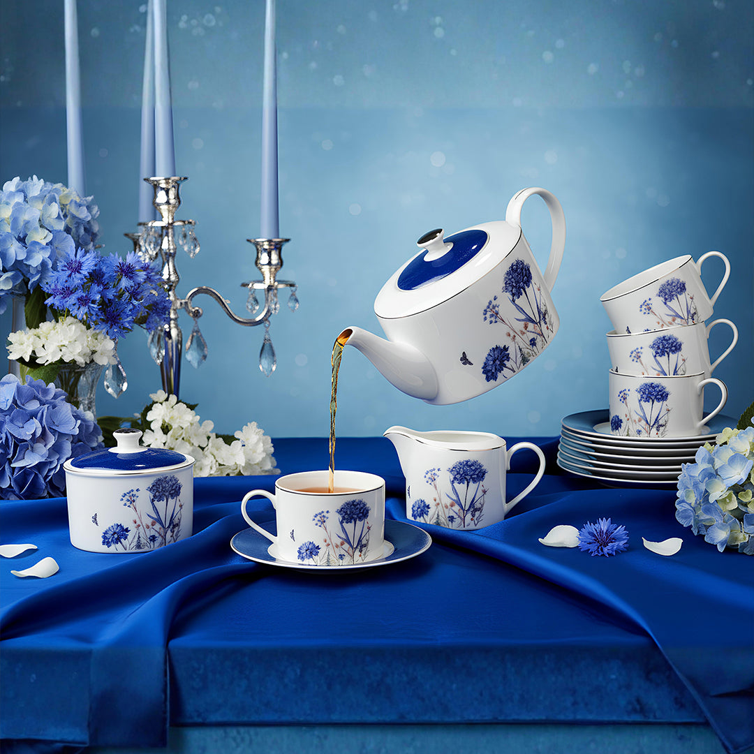Vola Jardin Blue 17-Pc Tea Set | 24K Gold Legacy Edition