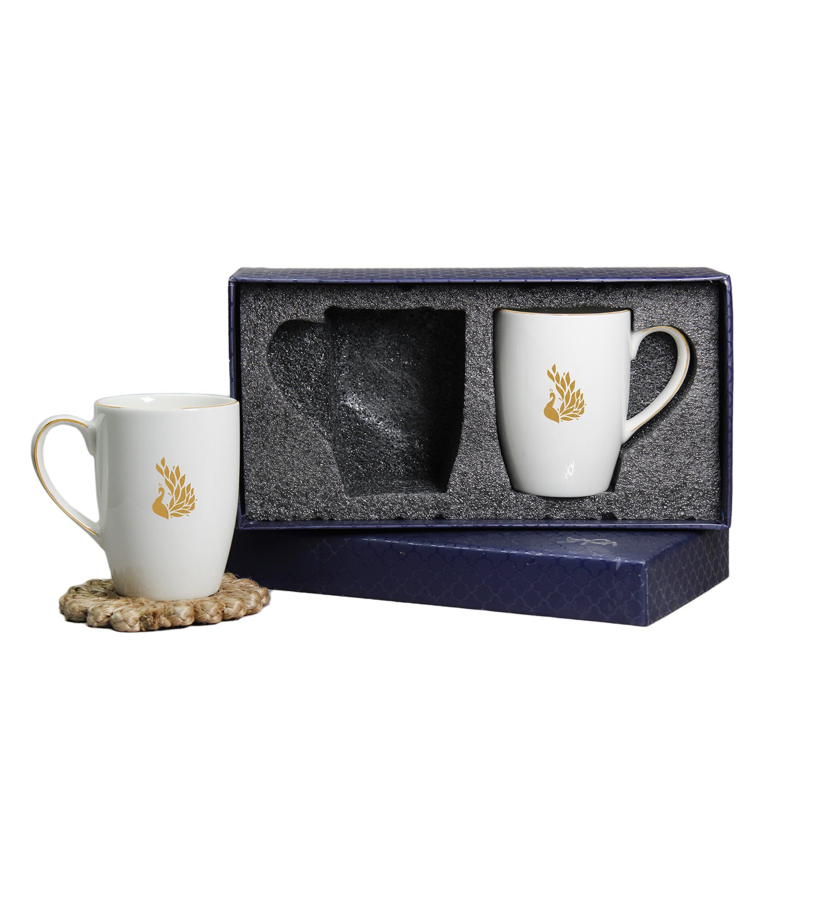 Myur Mug Set of 2 | Premium Porcelain Mugs with Gold Rim &amp; Motif