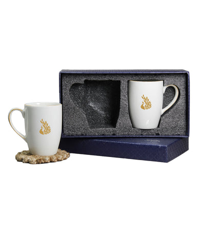 Myur Mug Set of 2 | Premium Porcelain Mugs with Gold Rim &amp; Motif