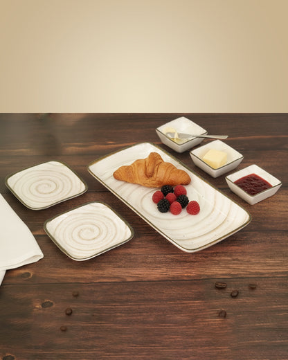 Pixel Collection Rectangle Charm with Dip Bowls – 6 Pc Porcelain Serving Set