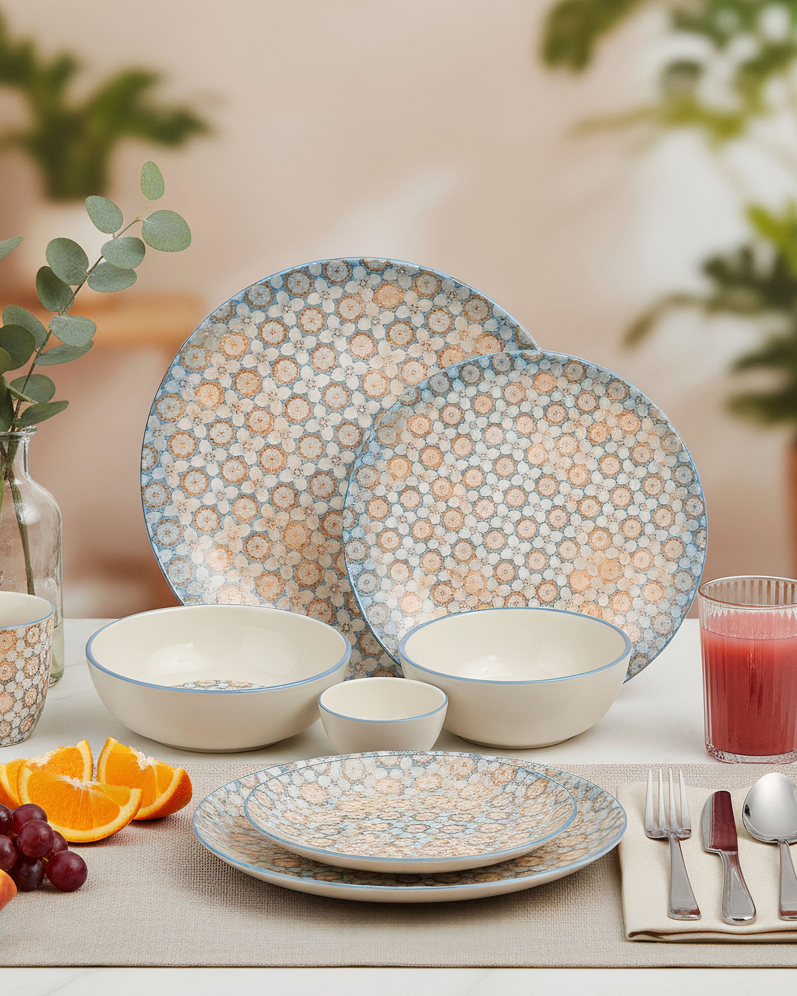 Svara Fine Porcelain Dinnerware Set of 33 Pcs – Elegant Floral Mosaic Ceramic Tableware