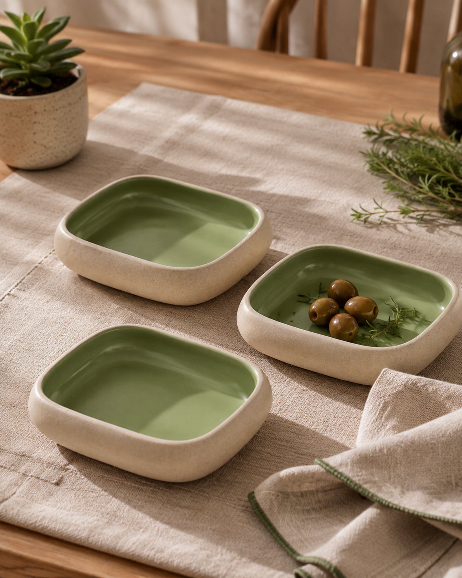 Earthen Soul Recta Set | 3 Rectangle Bowls | Earth Porcelain