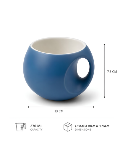 Deep Sky Blue Orb Mug - round fine porcelain coffee mug with comfort grip handle