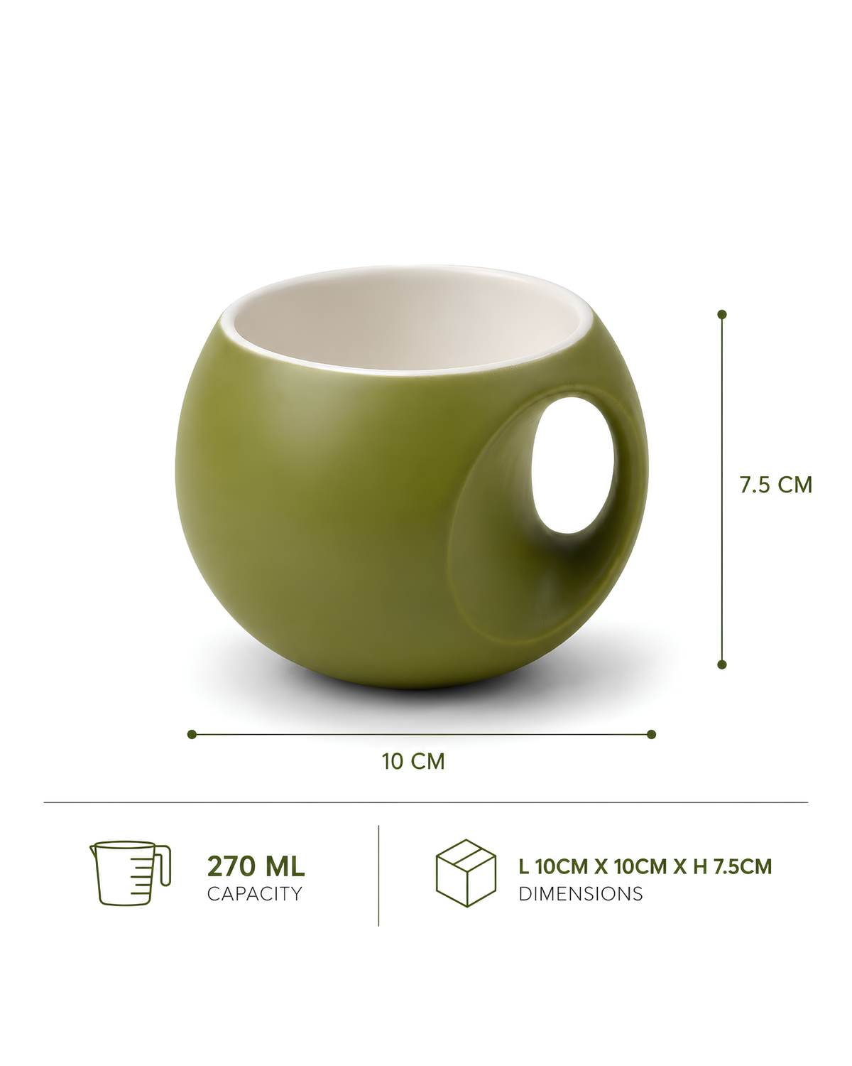 Apple Orb Mug - round fine porcelain coffee mug with comfort grip handle