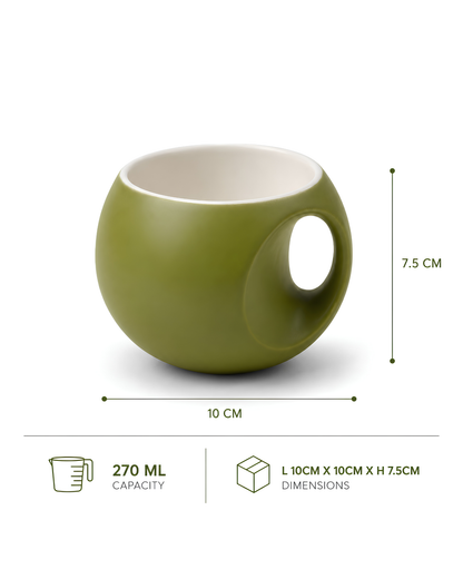 Apple Orb Mug - round fine porcelain coffee mug with comfort grip handle