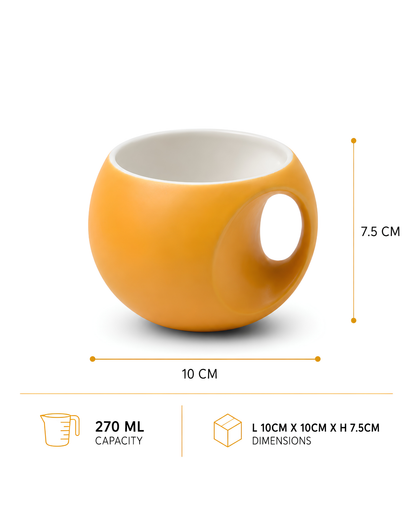 Blazing Mango Orb Mug - round fine porcelain coffee mug with comfort grip handle