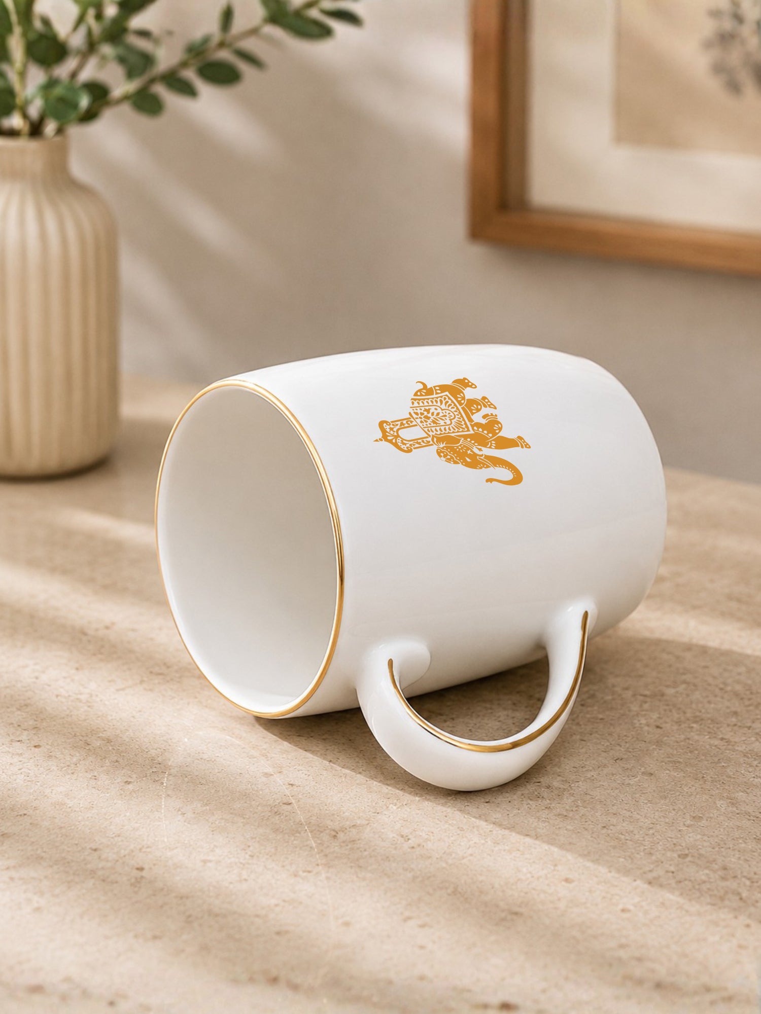 Gaj Porcelain Coffee Mug Set of 2 | 230ml Elephant Design