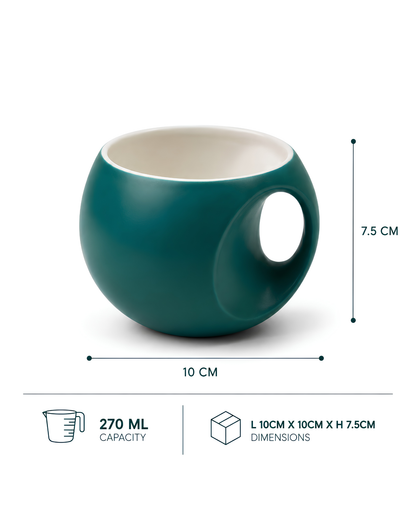 Viridian Green Orb Mug - round fine porcelain coffee mug with comfort grip handle