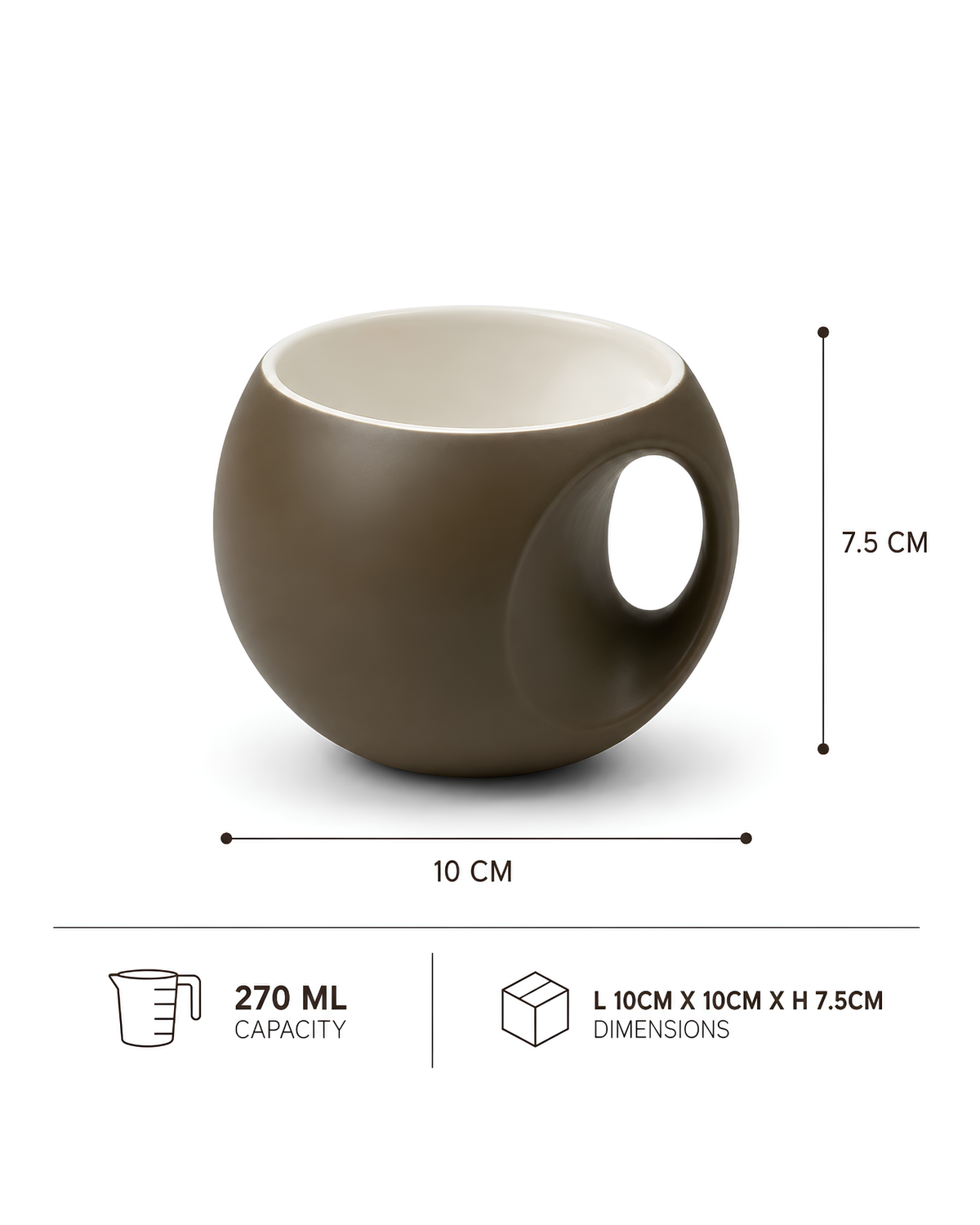 Olive Orb Mug - round fine porcelain coffee mug with comfort grip handle