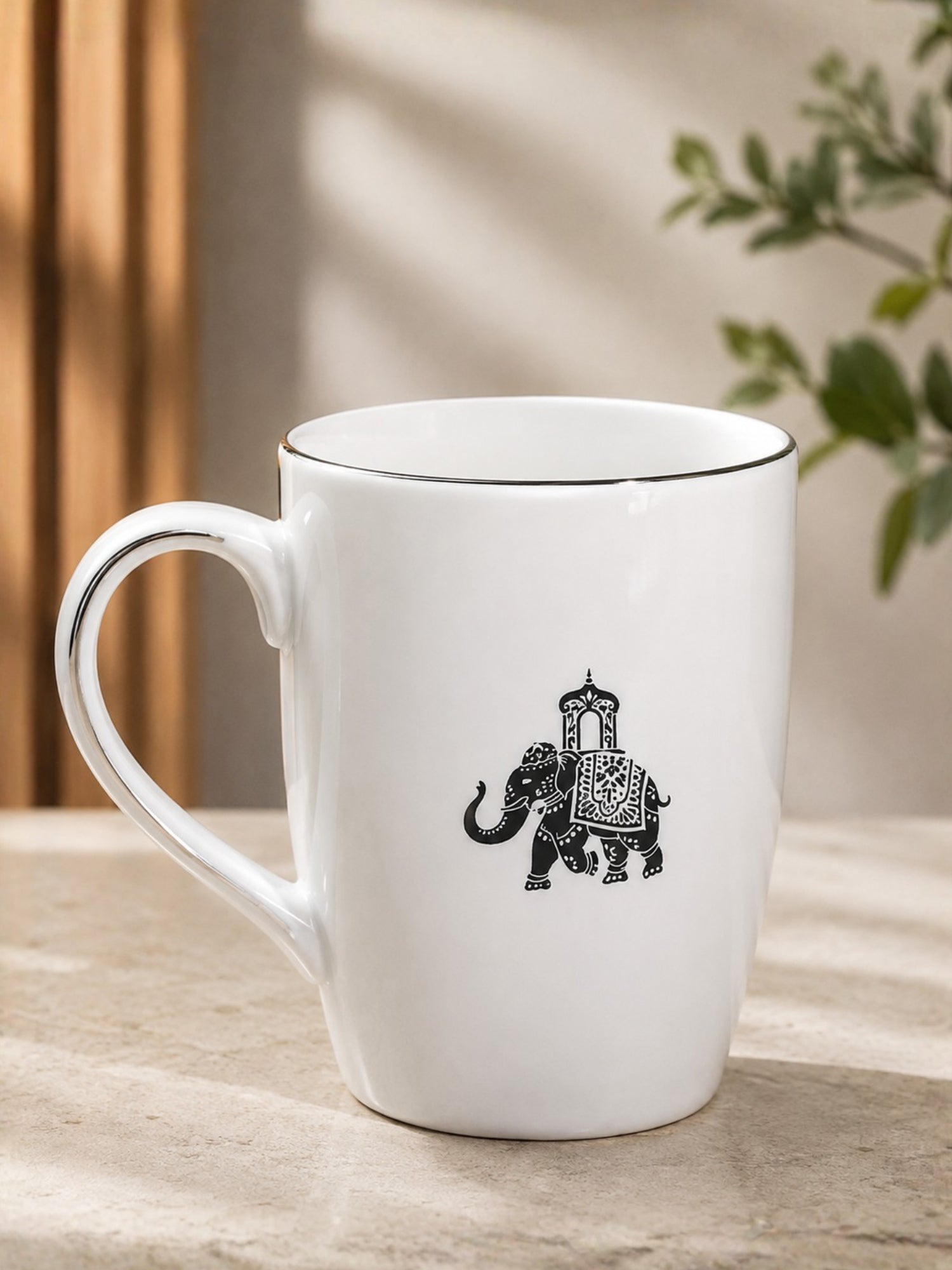 Gaj Porcelain Coffee Mug Set of 2 | 230ml Elephant Design