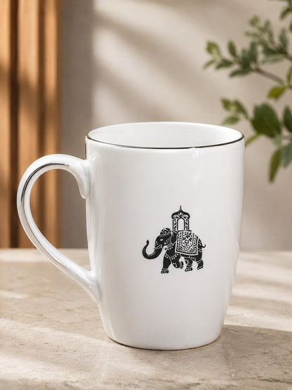 Gaj Porcelain Coffee Mug Set of 2 | 230ml Elephant Design