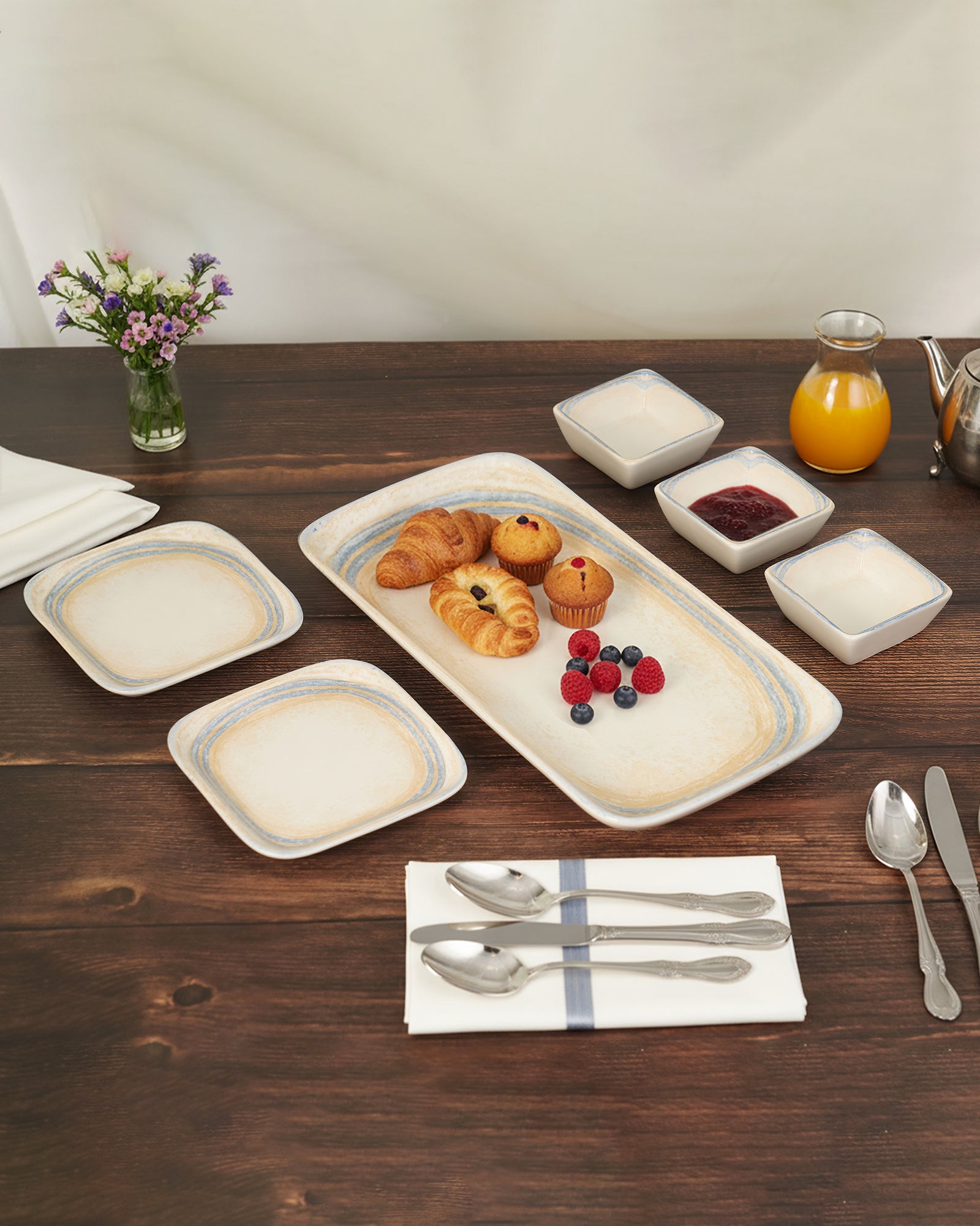 Pixel Collection Rectangle Charm with Dip Bowls – 6 Pc Porcelain Serving Set