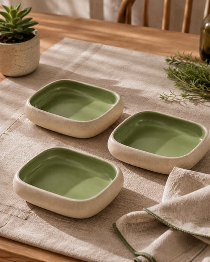 Earthen Soul Recta Set | 3 Rectangle Bowls | Earth Porcelain