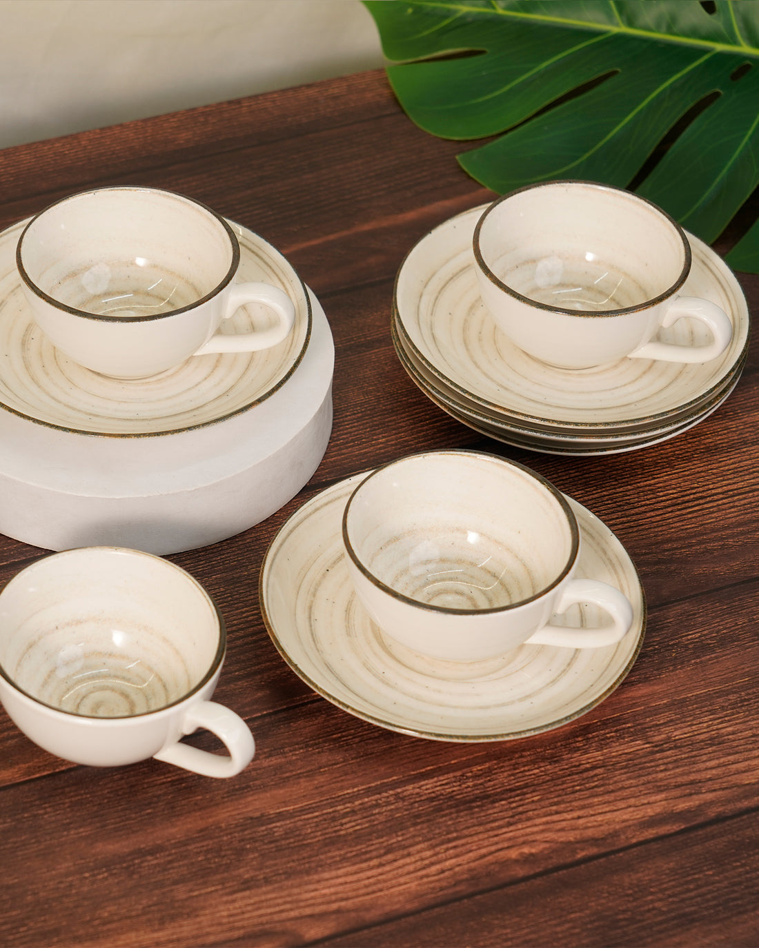 Pixel Collection Cookie Delight Brew Set – 12 Pc Porcelain Tea Cup &amp; Saucer Set (200ml) | Elegant Tea Time Collection ||  SOVA