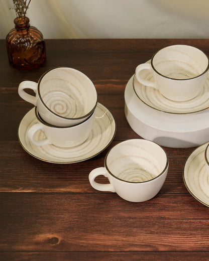 Pixel Collection Cookie Delight Brew Set – 12 Pc Porcelain Tea Cup &amp; Saucer Set (200ml) | Elegant Tea Time Collection ||  SOVA