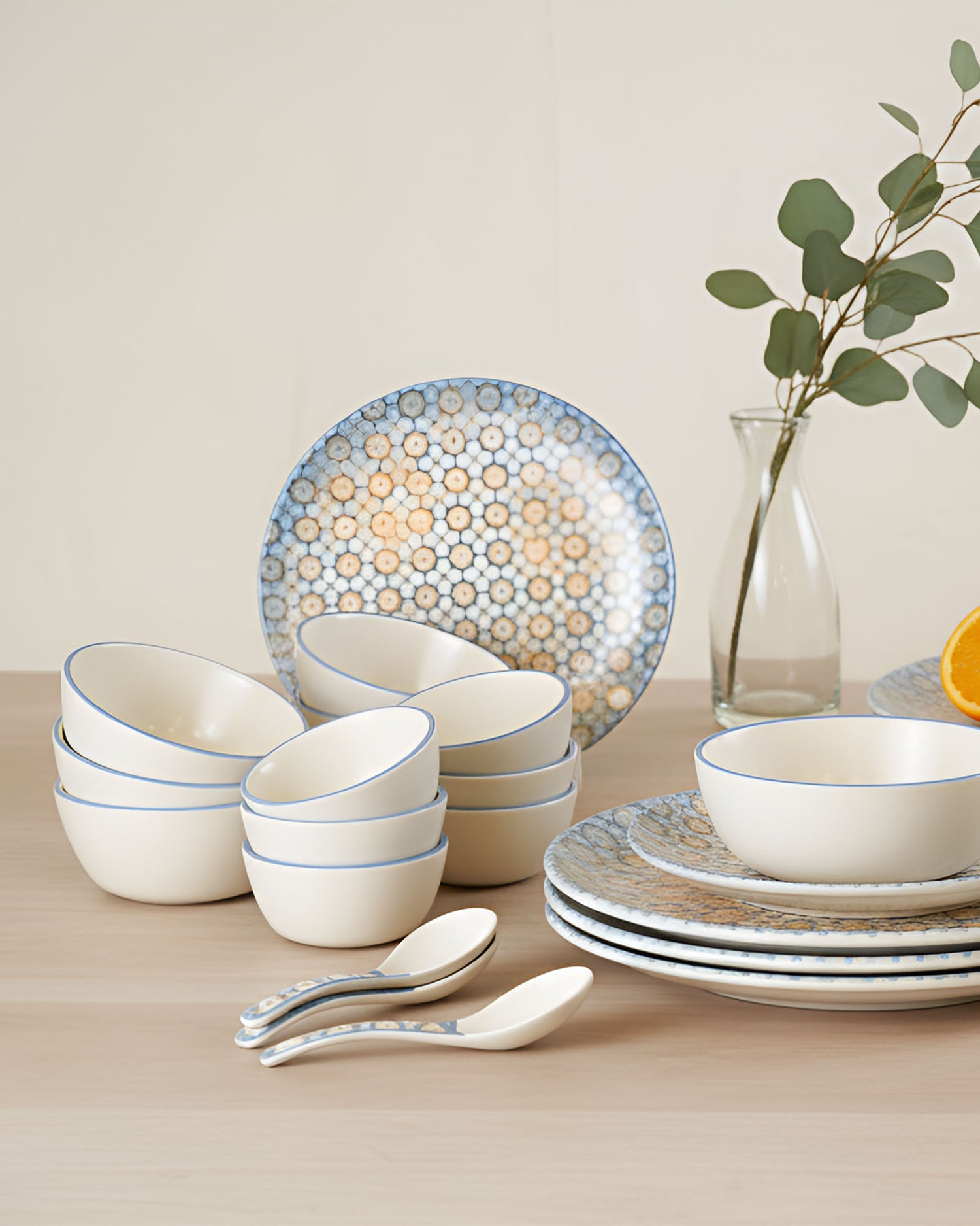 Svara Fine Porcelain Dinnerware Set of 33 Pcs – Elegant Floral Mosaic Ceramic Tableware