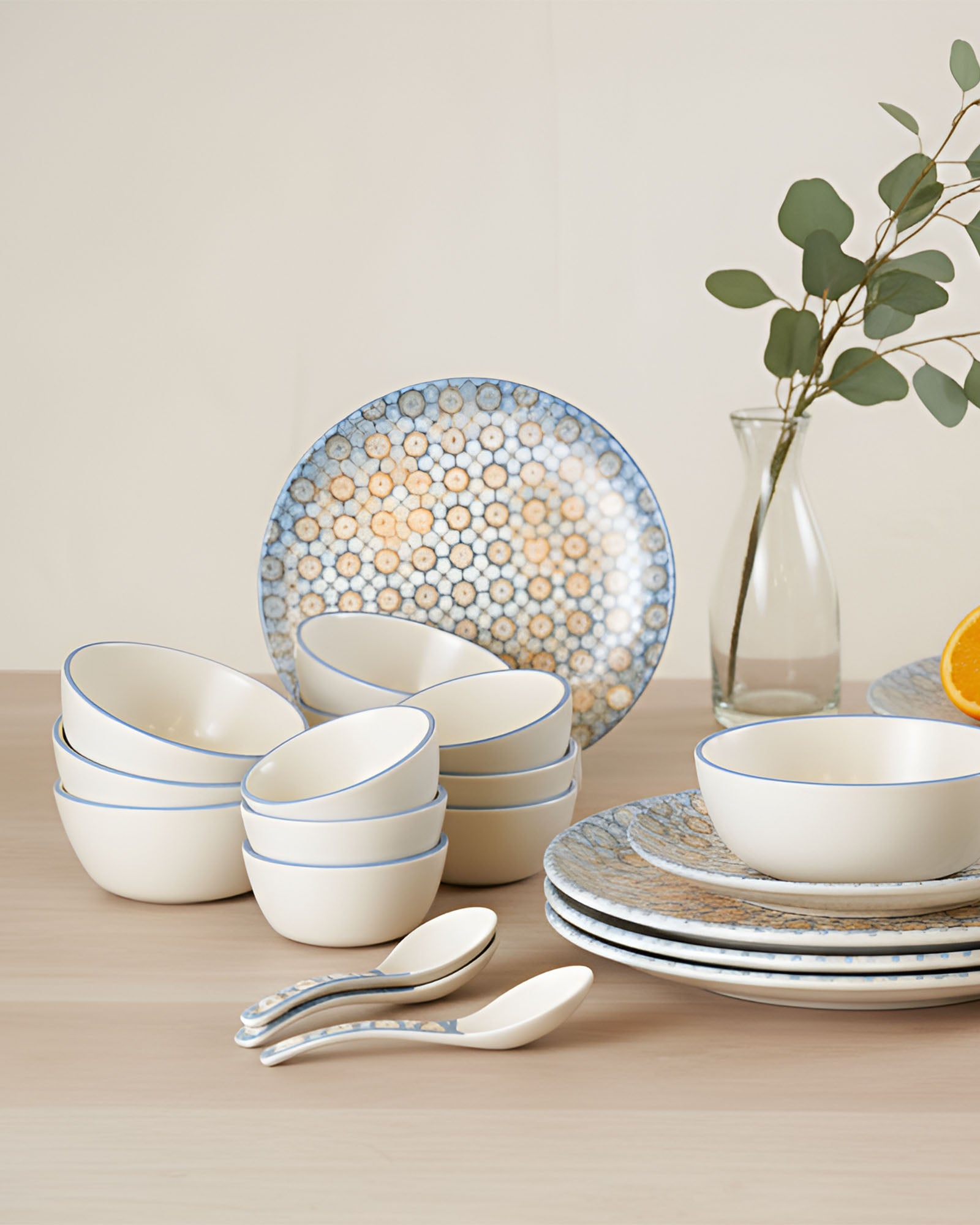 Svara Fine Porcelain Dinnerware Set of 33 Pcs – Elegant Floral Mosaic Ceramic Tableware