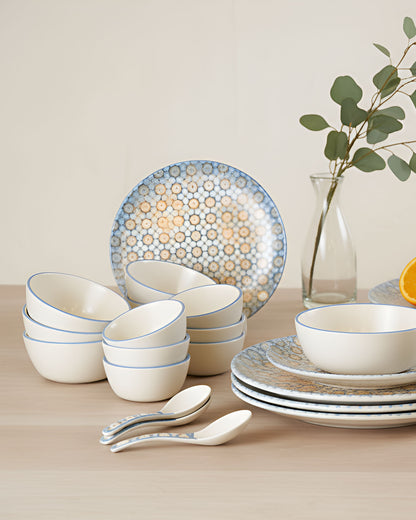 Svara Fine Porcelain Dinnerware Set of 33 Pcs – Elegant Floral Mosaic Ceramic Tableware