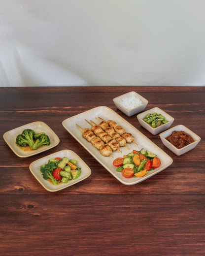 Pixel Collection Rectangle Charm with Dip Bowls – 6 Pc Porcelain Serving Set