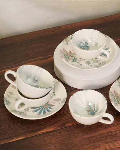 Pixel Collection Jacobean Cookie Delight Brew Set – 12 Pc Premium Porcelain Tea Cup &amp; Saucer Set (160ml)