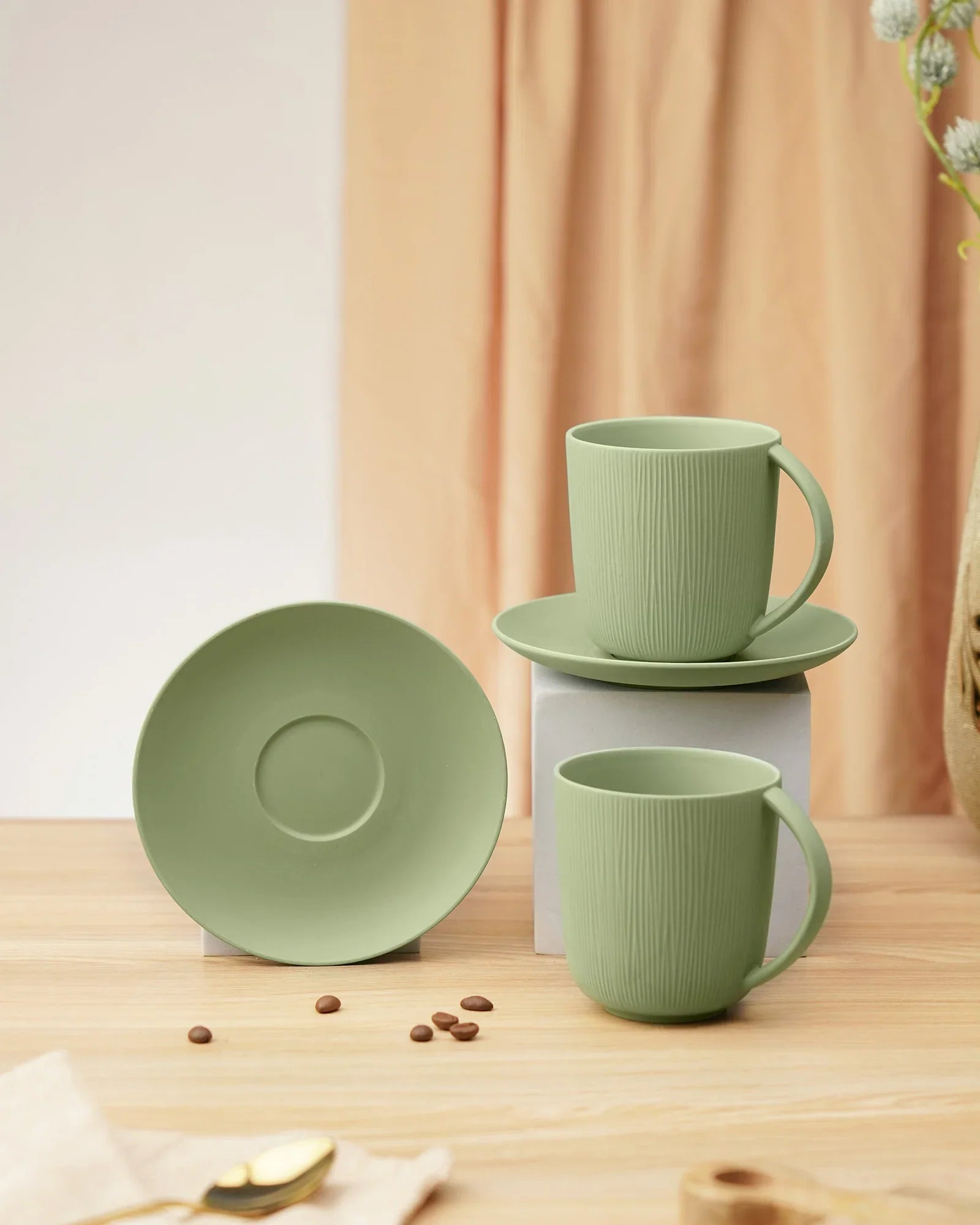 Vogue Conical Fine Porcelain Cup &amp; Saucer Set of 4 – Modern Tapered Design for Tea &amp; Coffee - Vola Global