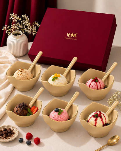 Bloom Vegas Fine Porcelain Dessert Set with Gold Detailing - Set of 6