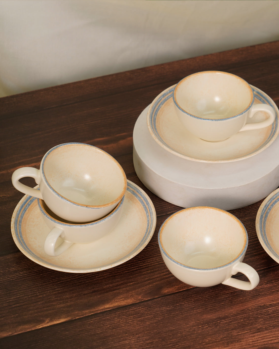 Pixel Collection Cookie Delight Brew Set – 12 Pc Porcelain Tea Cup &amp; Saucer Set (200ml) | Elegant Tea Time Collection ||  Solace