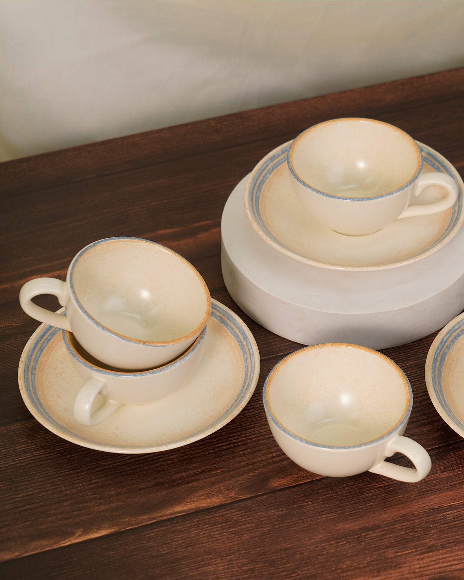 Pixel Collection Cookie Delight Brew Set – 12 Pc Porcelain Tea Cup &amp; Saucer Set (200ml) | Elegant Tea Time Collection ||  Solace