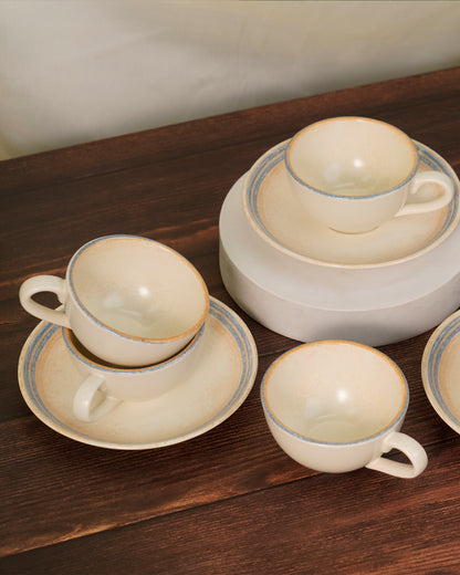 Pixel Collection Cookie Delight Brew Set – 12 Pc Porcelain Tea Cup &amp; Saucer Set (200ml) | Elegant Tea Time Collection ||  Solace