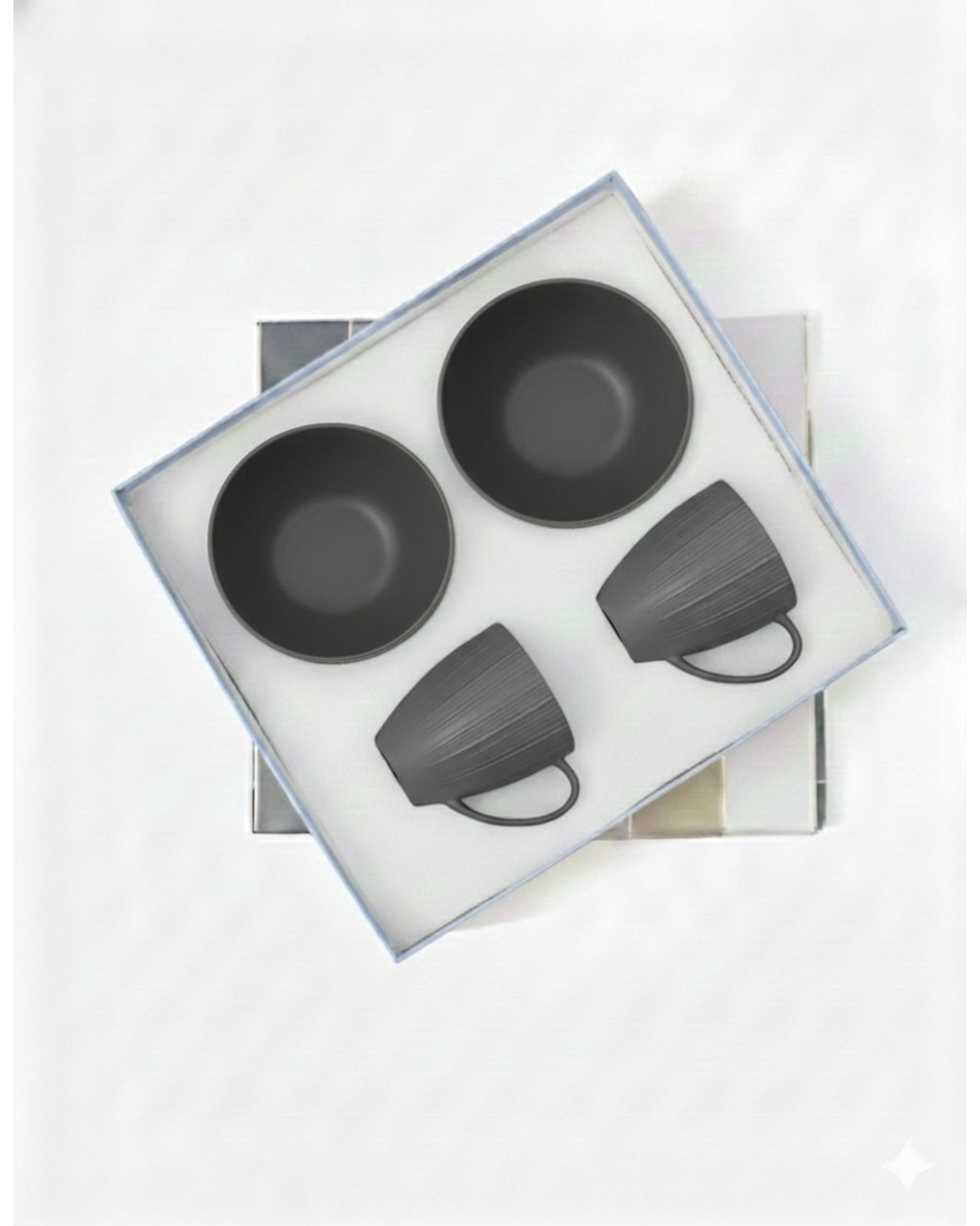 Vogue Collection 2 Diamond Mug &amp; 2 Coupe Bowl Set of 4 in Fine Porcelain