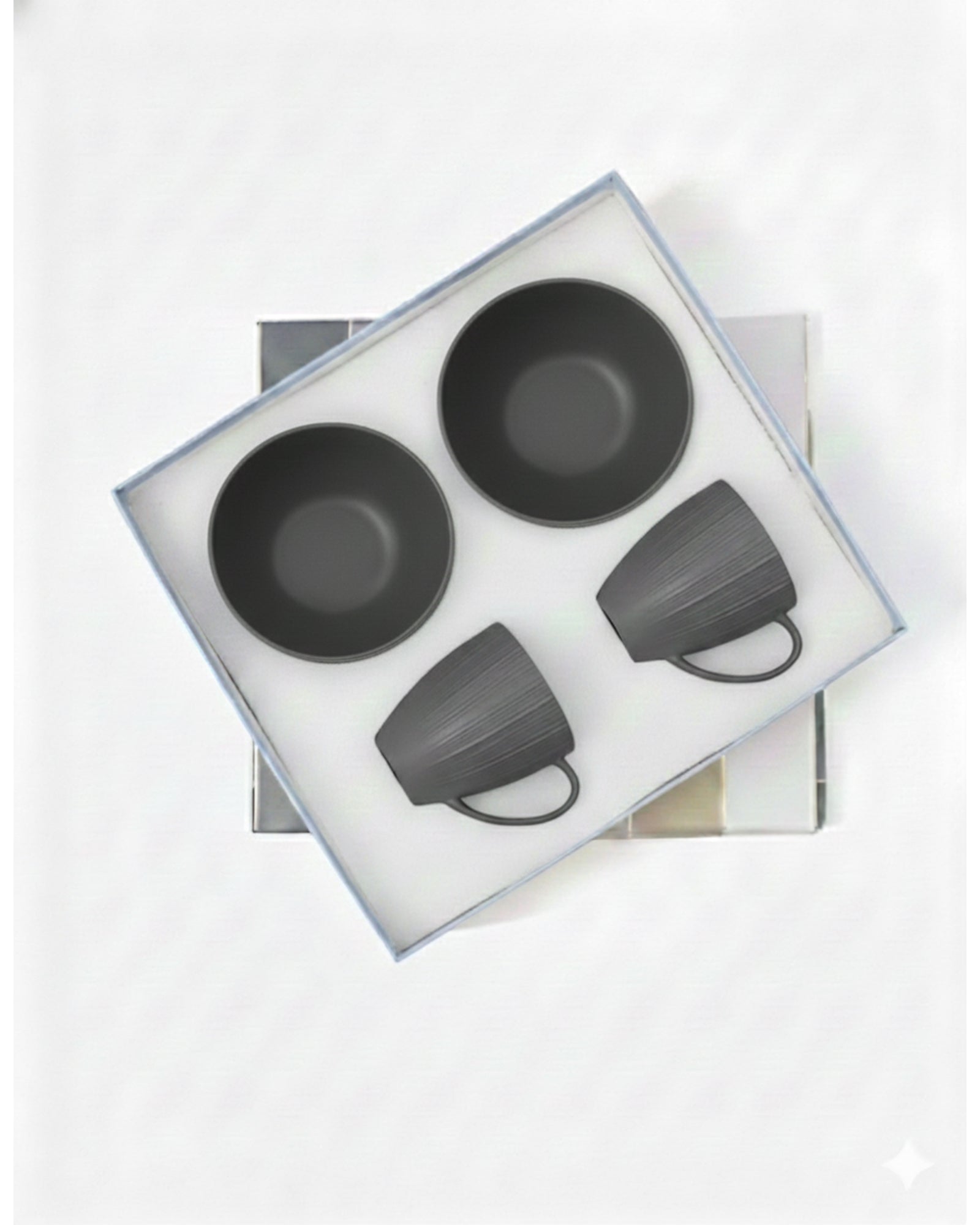 Vogue Collection 2 Diamond Mug &amp; 2 Coupe Bowl Set of 4 in Fine Porcelain