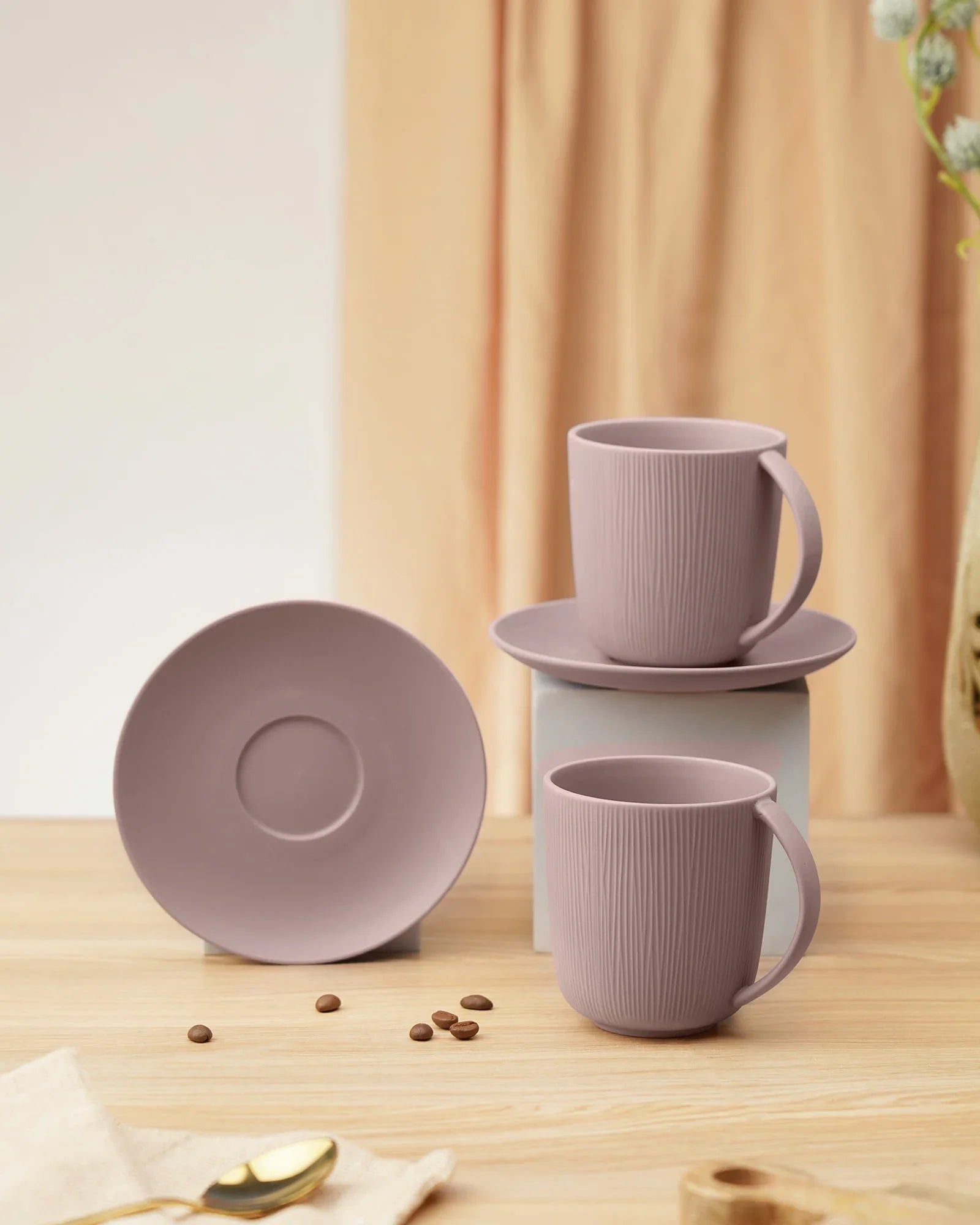 Vogue Conical Fine Porcelain Cup &amp; Saucer Set of 4 – Modern Tapered Design for Tea &amp; Coffee - Vola Global