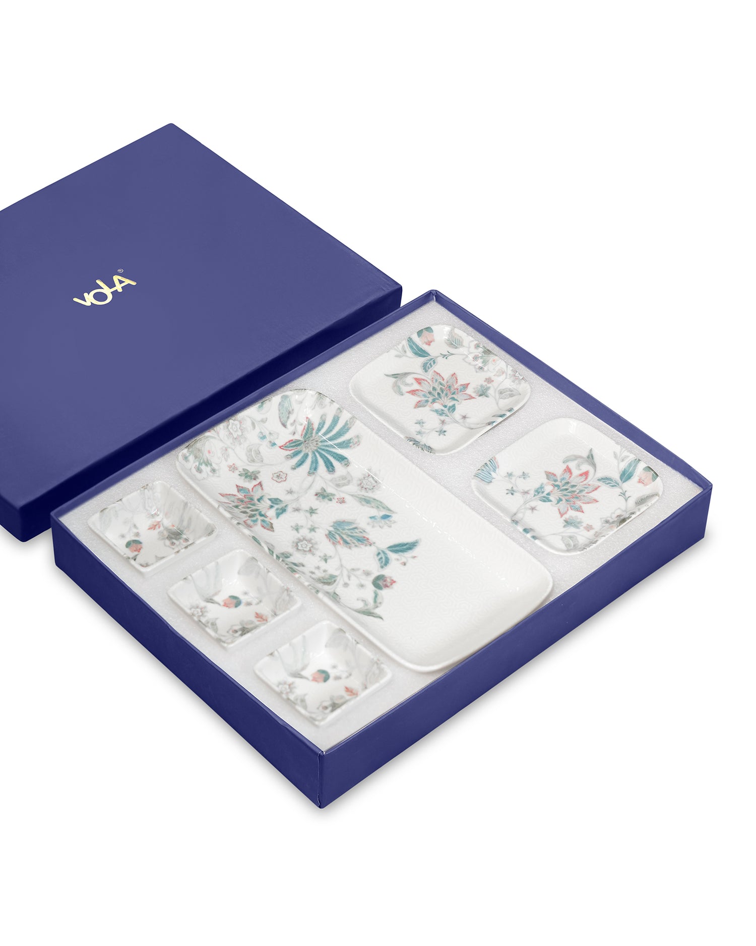 Pixel Collection Rectangle Charm with Dip Bowls – 6 Pc Porcelain Serving Set