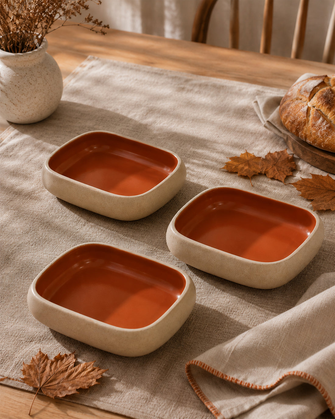 Earthen Soul Recta Set | 3 Rectangle Bowls | Earth Porcelain
