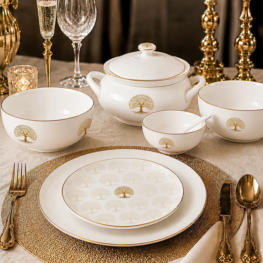 Tree of Life Set of 20 Dinner Set | Gold Botanical Legacy