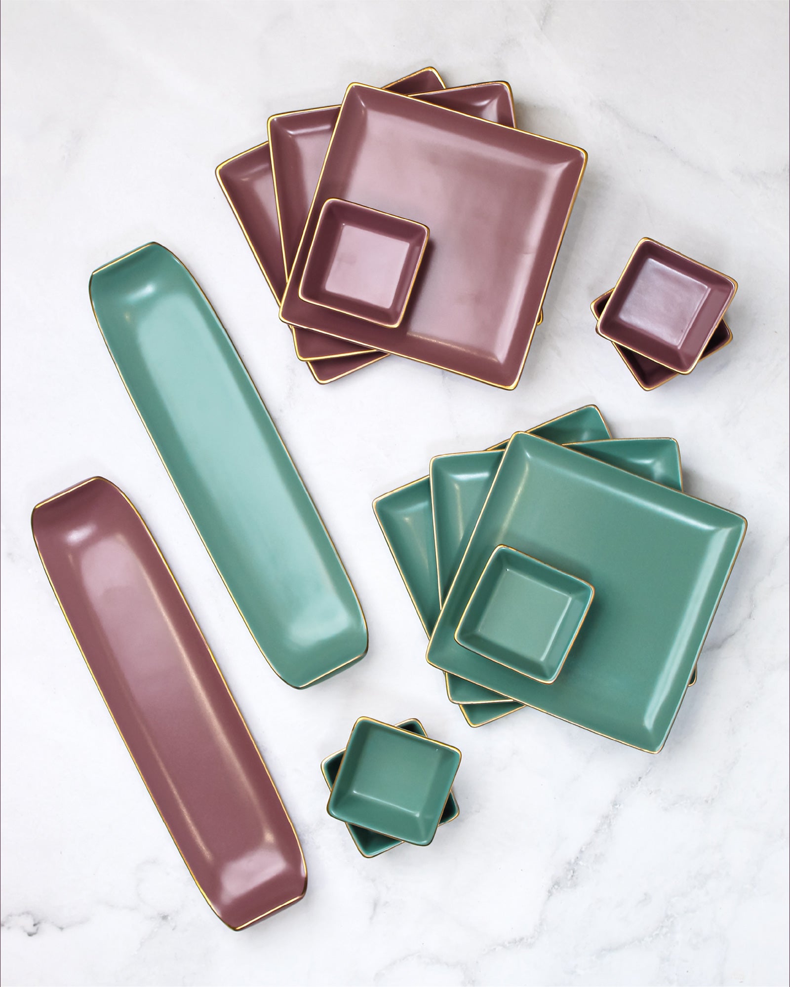 Lavender Herb and Viridian Green / Set of 14 || Bloom Vegas Soirée Combo Set - Elevate Your Table with Stylish Versatility
