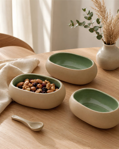 Earthen Soul Oval Set | 3 Oval Bowls | Earth Porcelain